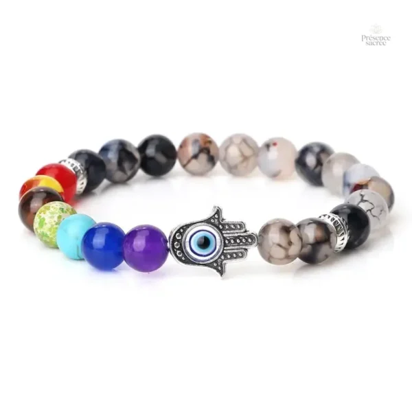 Bracelet 7 chakras avec symbole de protection Hamsa