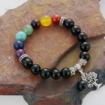 Bracelet chakras vibrant avec symbole arbre de vie