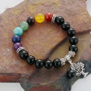 Bracelet chakras vibrant avec symbole arbre de vie