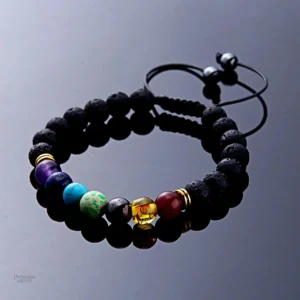 Accessoire spirituel : bracelet 7 chakras et lave volcanique