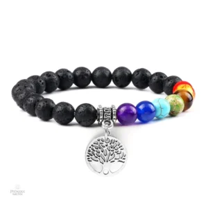 Bracelet chakra en pierre naturelle et breloque arbre