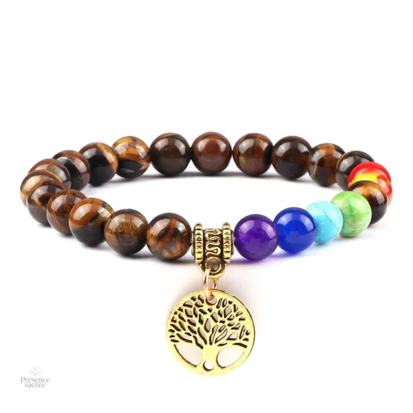 Accessoire spirituel 7 chakras avec breloque arbre