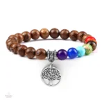 Bracelet coloré 7 chakras et charme arbre de vie