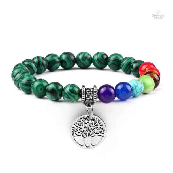 Bracelet zen 7 chakras arborant un arbre de vie