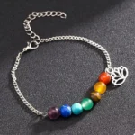 Bracelet 7 Chakras en Argent avec motif de lotus