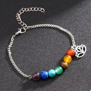 Bracelet 7 Chakras en Argent avec motif de lotus