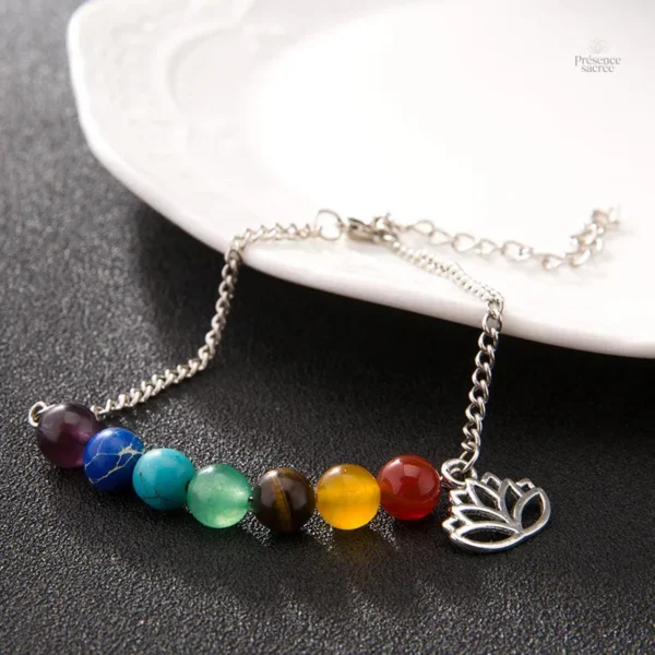 Accessoire spirituel : bracelet 7 chakras en argent