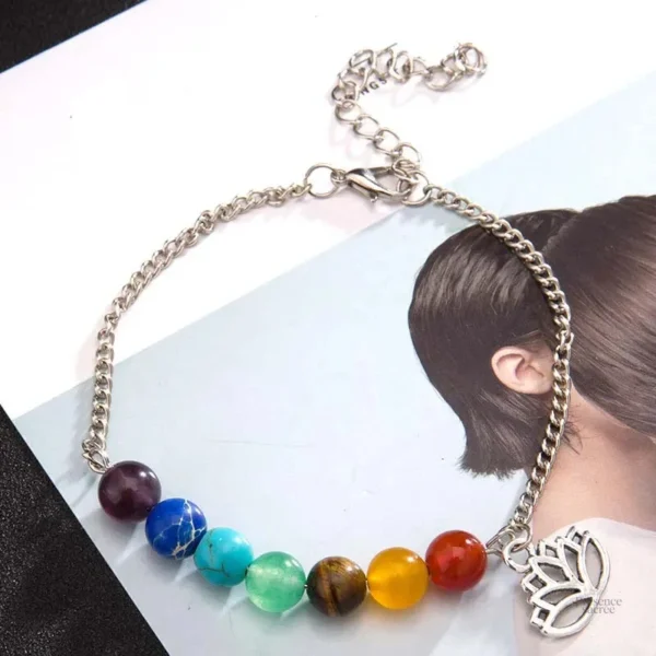 Bracelet 7 chakras et symbole de lotus argenté