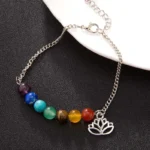 Énergie positive : bracelet argenté 7 chakras lotus