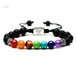 Bracelet 7 Chakras en Pierre de Lave et Arbre de Vie