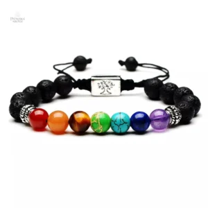 Bracelet 7 Chakras en Pierre de Lave et Arbre de Vie