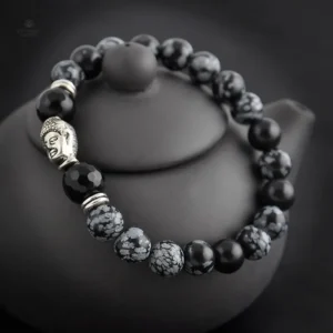 Bracelet en agate avec symbole de sagesse bouddhiste