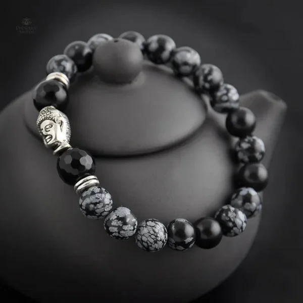 Bracelet en agate avec symbole de sagesse bouddhiste