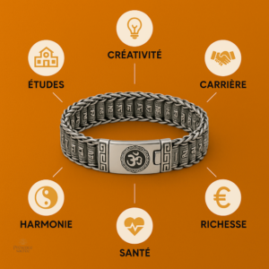 Bracelet en argent avec symboles bouddhistes