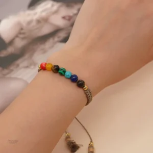 Bracelet 7 chakras en matériaux naturels et tressés