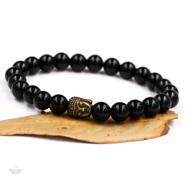Bracelet en perles avec tête de Bouddha et signe Om
