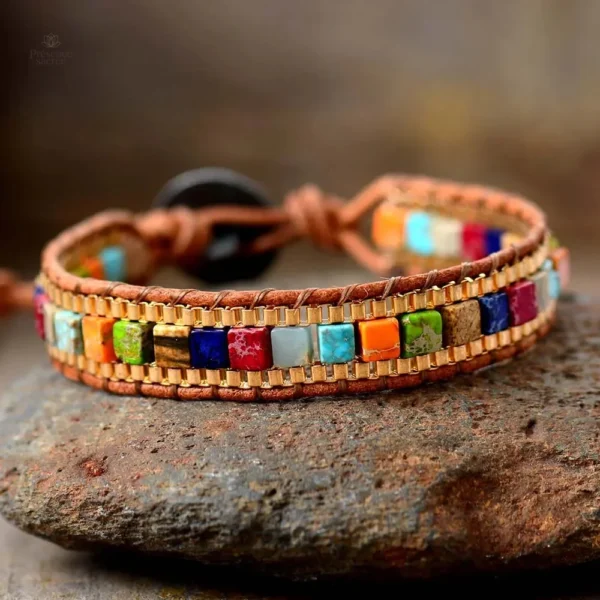 Bracelet Bohème 7 Chakras Pierre Carrée