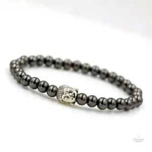 Bracelet Bouddha en argent avec perles d'hématite