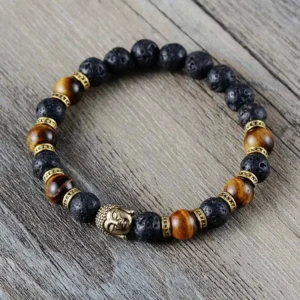 Bracelet Bouddha en Oeil de Tigre et Pierre de Lave