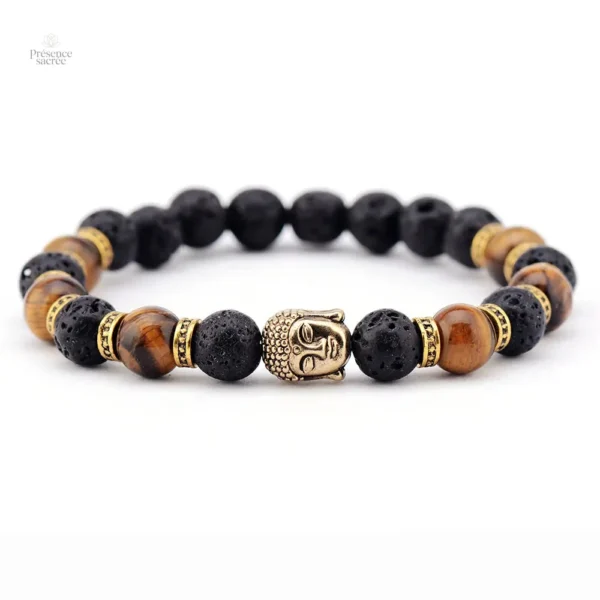 Bracelet en Pierre de Lave avec motif Bouddha