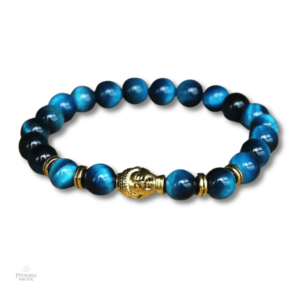 Bracelet Bouddha perles œil de tigre bleu