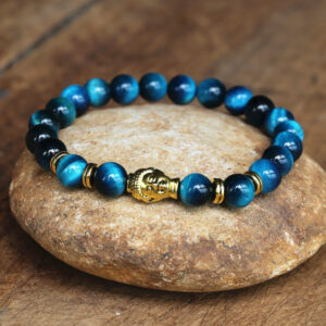Bijou zen avec perles bleues et œil de tigre