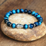 Bracelet en pierres naturelles, œil de tigre bleu