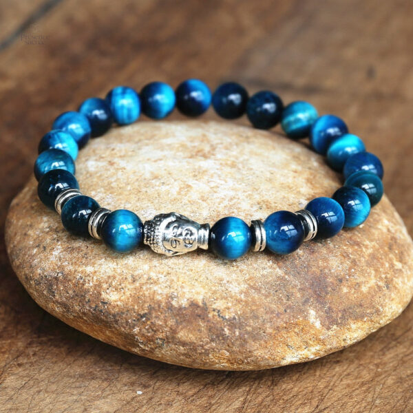 Bracelet en pierres naturelles, œil de tigre bleu