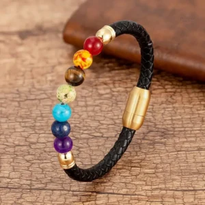 Bracelet 7 Chakras en cuir pour équilibre spirituel