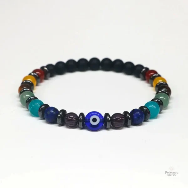 Bracelet 7 chakras avec hématite, favorise l'harmonie intérieure