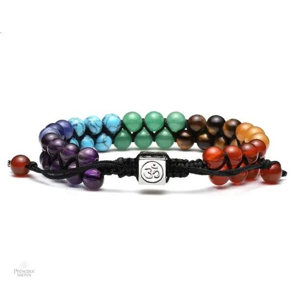 Bracelet 7 chakras, symbole Om, favorise l'équilibre intérieur