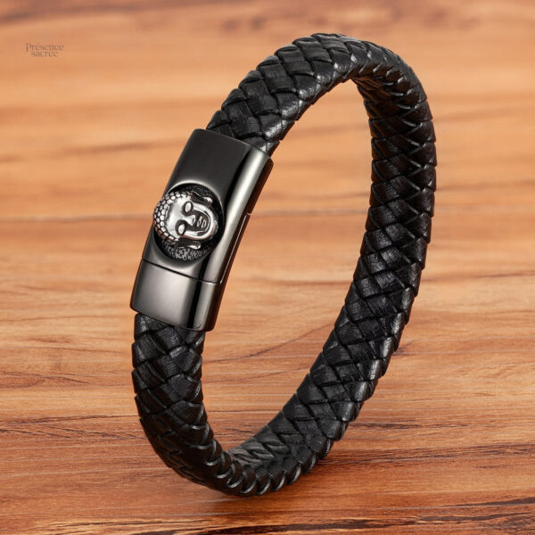 Bracelet artisanal en cuir, design tête de bouddha