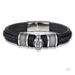 Bracelet tendance avec cuir tressé et motif bouddhiste