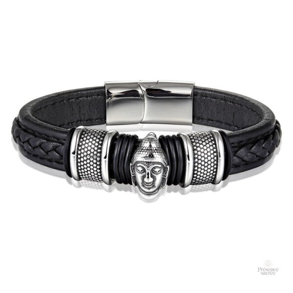 Bracelet tendance avec cuir tressé et motif bouddhiste