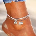 Bracelet de cheville éléphant d'Asie en métal et perles