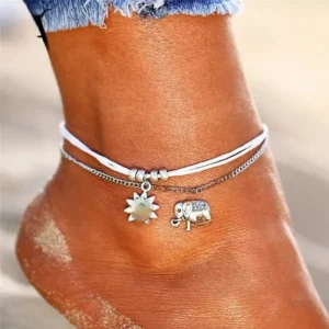 Bracelet de cheville éléphant d'Asie en métal et perles