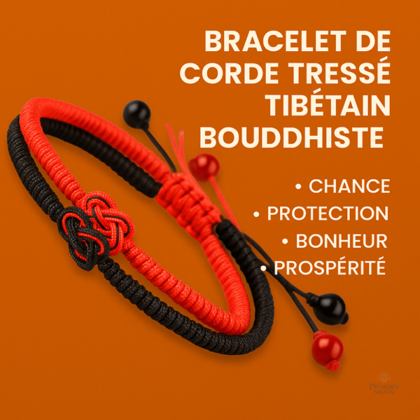 Bracelet bouddhiste en corde tressée, style tibétain