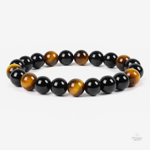 Bracelet de protection en pierres naturelles : œil de tigre, obsidienne, hématite
