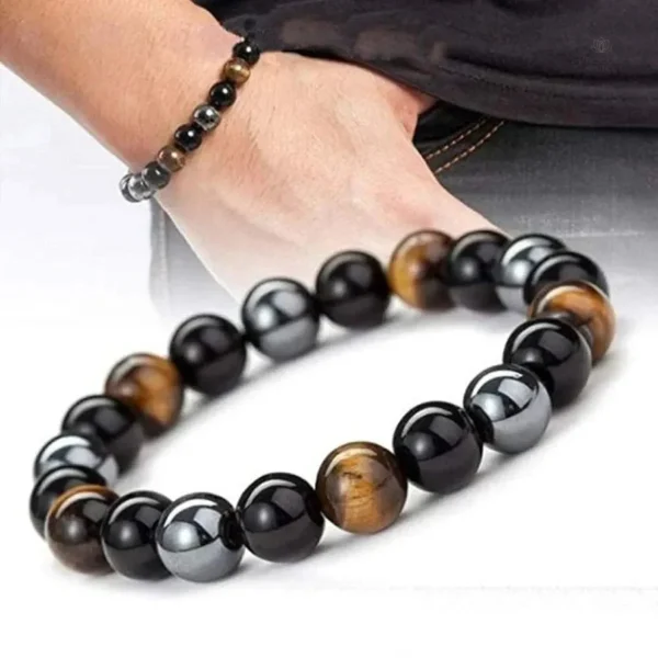 Bracelet perles œil de tigre et obsidienne pour bien-être
