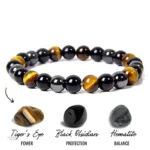 Bijou en pierres naturelles : œil de tigre et obsidienne