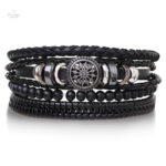 Bracelet en cuir, design Dharmachakra pour pratique spirituelle