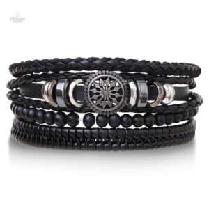 Bracelet en cuir, design Dharmachakra pour pratique spirituelle