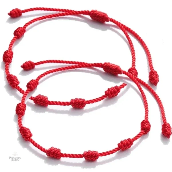 Bijou symbolique : bracelet 7 nœuds rouge