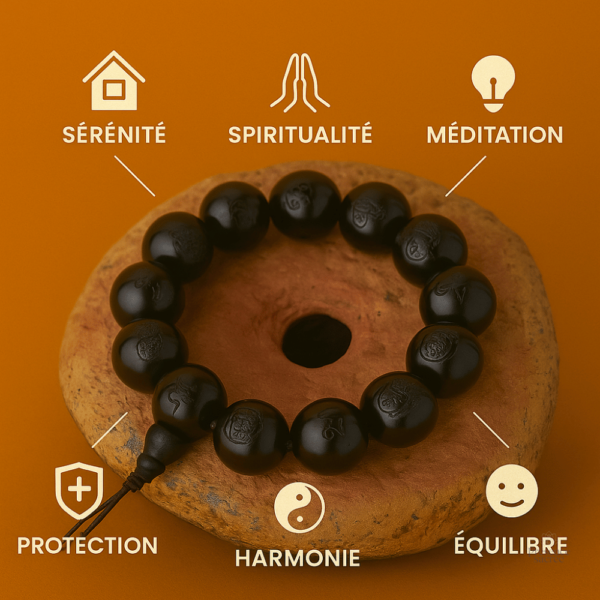 Bracelet ébène Mala, accessoire spirituel en bois