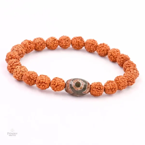 Bracelet en Rudraksha avec perles tibétaines Dzi
