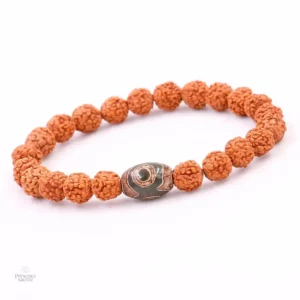 Mala au design unique avec perles Dzi et Rudraksha