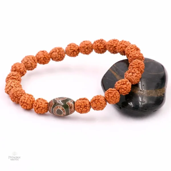Mala traditionnel avec œil Dzi et graines Rudraksha