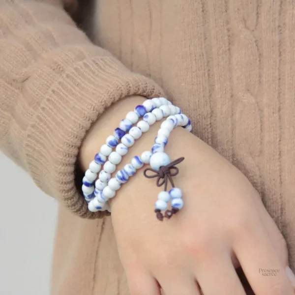Bracelet Mala en bois, design tibétain pour femme
