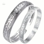 Mantra tibétain argenté, bracelet traditionnel