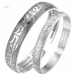 Mantra tibétain argenté, bracelet traditionnel